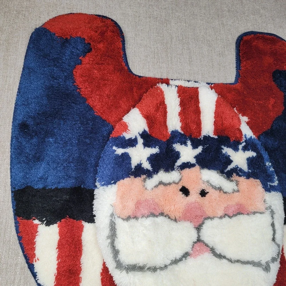 RARE Vintage Uncle Sam Patriotic Toilet Seat Cover & Toilet Rug Mat‎ NEW Go USA!